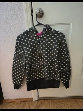 Hide & Seek Junior  Gray Polka Dot Zip-Up Hoodie with Pink Lining
